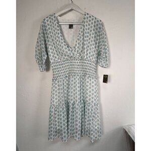 Taylor Womens Floral Print Metallic Smocked Waist Dress Size 12 Blue/White New